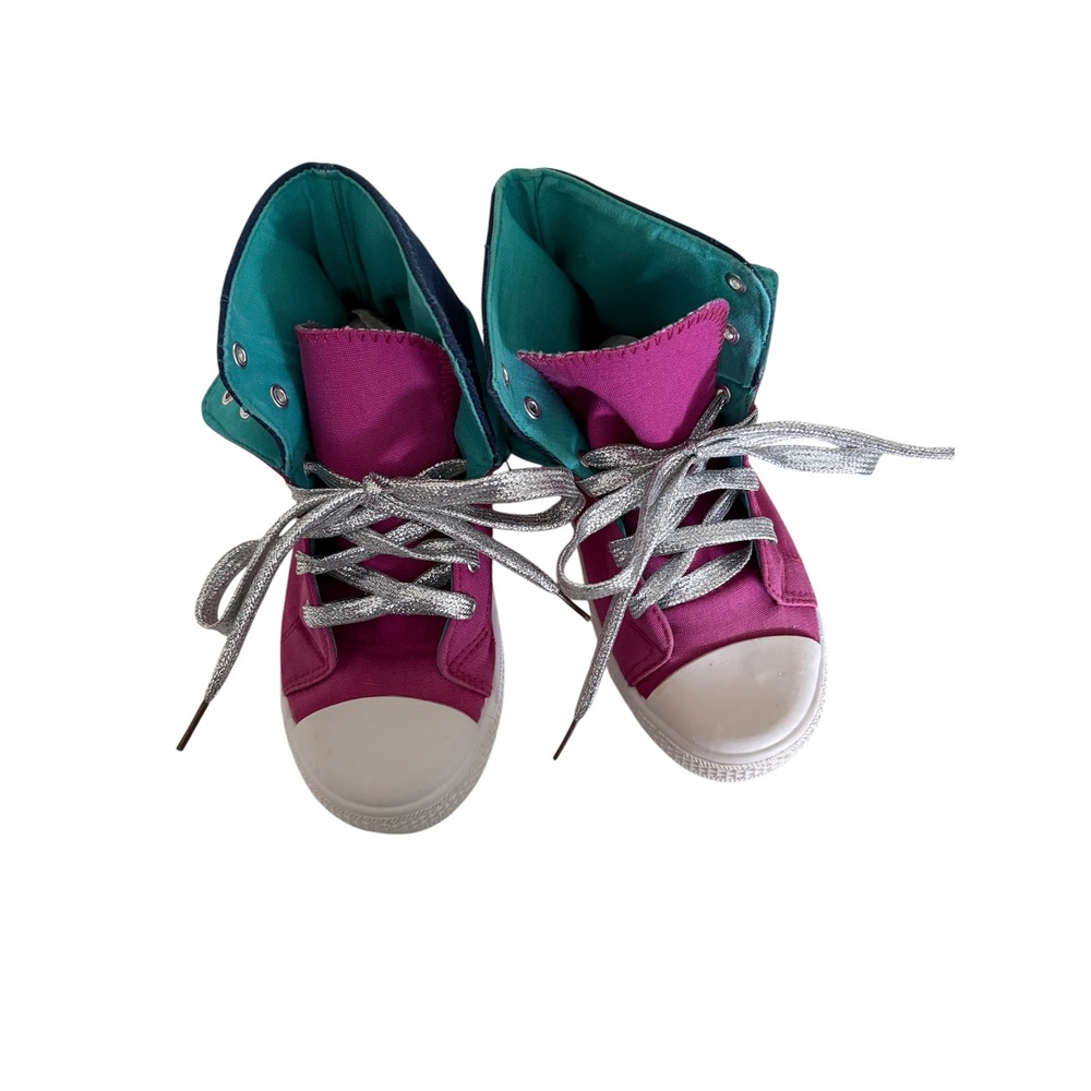 Avon Kids Magenta Teal Colorblock High Top Sneakers‎ Silver Glitter Laces Size 2